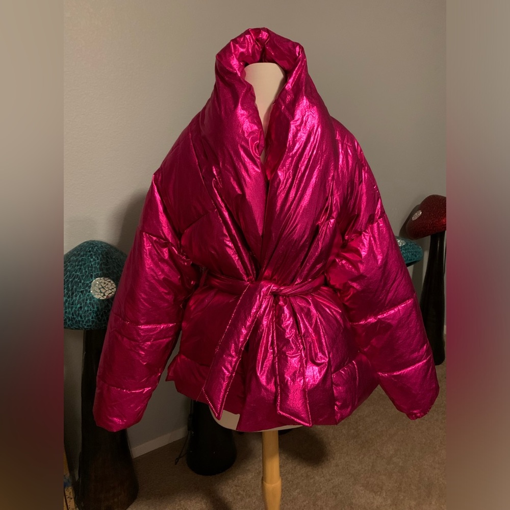 Hot pink puffer jacket